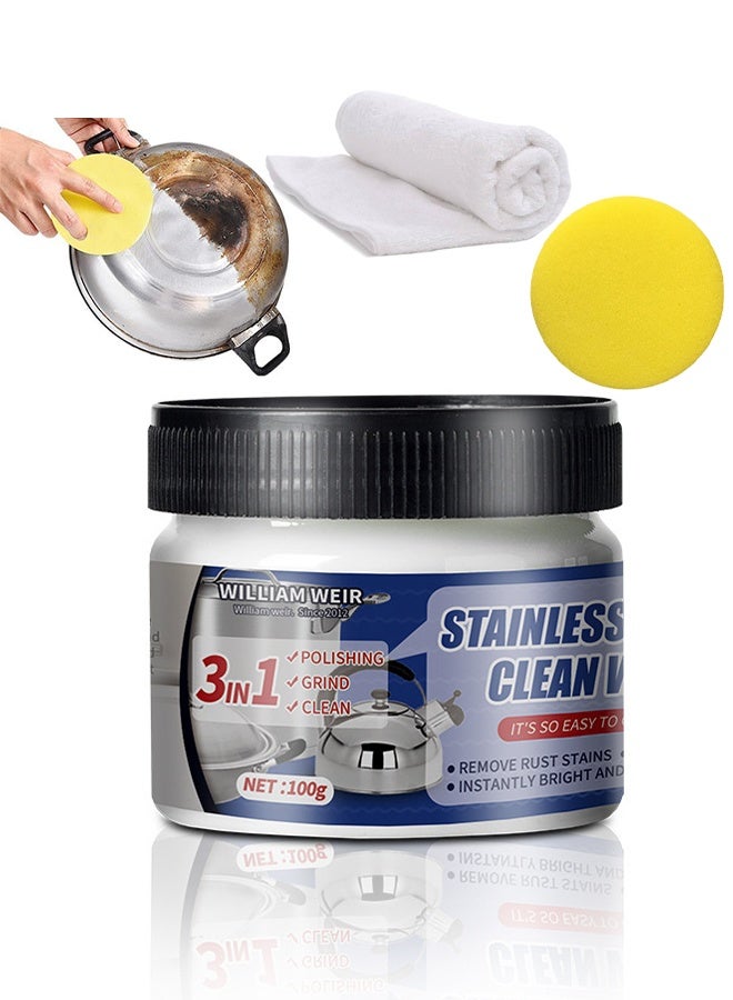 ويليام وير واكس تنظيف الفولاذ المقاوم للصدأ، معجون تنظيف الفولاذ المقاوم للصدأ، منظف واكس الفولاذ المقاوم للصدأ 3 في 1 لإزالة الشحوم وتنظيف المعادن وتلميعها، معجون تنظيف الفولاذ المقاوم للصدأ بتقنية النانو السحرية - آمن على الأسطح، معجون تنظيف الفولاذ المقاوم للصدأ للأجهزة - Image 1